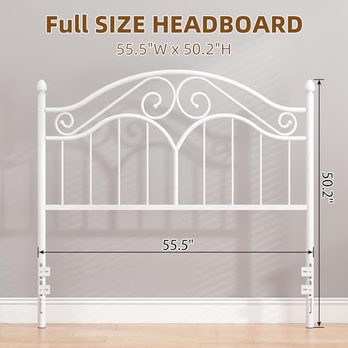 Headboard for Full Size Bed Frame Vintage Platform Bed Metal Headboard Only | Height Adjustable,Sturdy and Stable,Easy Assembly,White - color: White, size: Full