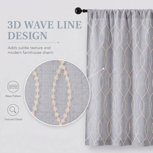 Chyhomenyc Short Curtains Tiers 30 Inch Length, 2 Packs | Light Filtering Faux Linen Half Window Cafe Curtains for Bathroom Laundry, Each 26Wx30L, Gray with Beige 3D Wave Line - color: Gray With Beige, size: 26"W x 30"L (Pack of 2)