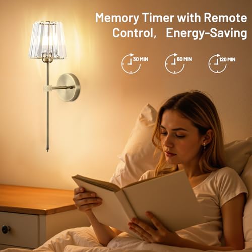 Crystal Battery Operated Wall Sconces Set of 2, Brass Rechargeable Wireless Wall Lights with Crystal Lampshade, 12 RGB and 3CCT Dimmable Wall Lamp with Remote for Bedroom Living Room Hallway - color: Brass