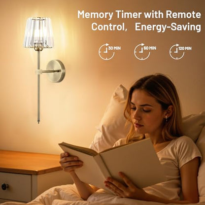 Crystal Battery Operated Wall Sconces Set of 2, Brass Rechargeable Wireless Wall Lights with Crystal Lampshade, 12 RGB and 3CCT Dimmable Wall Lamp with Remote for Bedroom Living Room Hallway - color: Brass