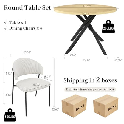 HIPIHOM 45.3 Inch Round Dining Table Set for 4, Mid Century Modern Small Coffee Set for Dining Room Kitchen Apartment (Cream Table + 4 White Shell Chairs) - color: Cream Table+4 Shell White Chairs