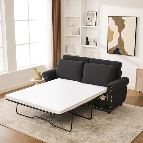 Queen Pull Out Sofa Bed, 74' Large Convertible Sleeper Sofa, 2 Seater Loveseat Sofa-Bed with Queen Size Mattress for Living Room Small Spaces Apartment Studio, Dark Gray - color: Dark Gray, size: Convertible Sleeper Sofa Bed-2 seat