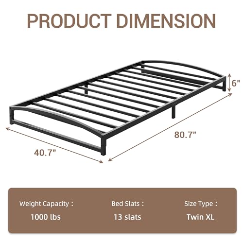 IDEALHOUSE Low Bed Frame, 6 in Twin XL Size Metal Platform Bed Frame, Black | Arch Design, Heavy Duty Bed Frame, Strong Bearing Capacity, No Box Spring Needed, - color: 6 Inch Black, size: Twin XL