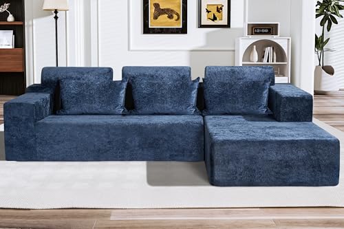 105" L-Shape Modular Sectional Sofa Couch for Living Room,No Assembly Required,Modular Comfy Sofa with Deep Seat for Living Room Bedroom,Luxury Distressed Velvet(Right,Blue) - color: Velvet Blue, size: 105"Right Facing