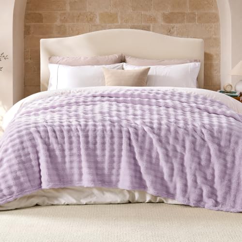 Lotus Karen 3D Bubble Fleece Blanket - Ultra Soft Fluffy Purple Queen Blanket for Couch, Lightweight Cozy Throw for All Season, Adults Women Kids(Light Purple, 90"x90") - color: 06 Light Purple, size: Queen (90" x 90")