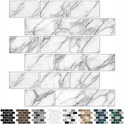 URCOLOR 10-Sheet backsplash Tile for Kitchen Peel and Stick,12"x12" Self Adhesive Subway Wall Tiles Stick on Back Splashes for Bathroom White Marble - color: White Gray