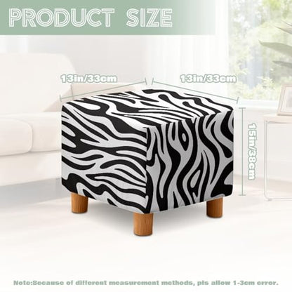 Zebra Stripe Print Ottoman Cover Square, Stretch Ottoman Cover, Anti Dust Ottomans Slipcover Square Washable Foot Stool Covers with Elastic Bottom - color: Zebra Stripe