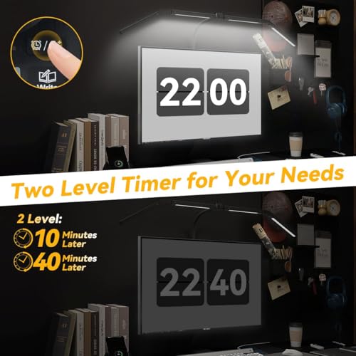 Adjustable LED Desk Lamp with Clamp, 4-Head Eye-Caring CRI95+ Desk Light, Stepless Dimming & Color Temp Remote Control, Flexible Neck, 5-Mode for Reading, Computer, Crafting, 90" Wide Desk Coverage - color: Black
