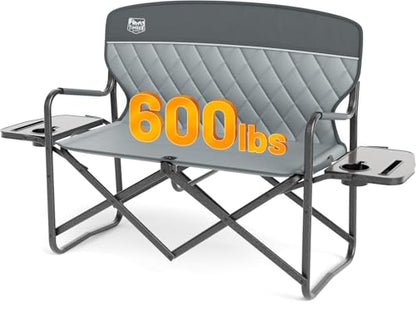 TIMBER RIDGE Double Camping Chair Portable Loveseat, Heavy Duty Folding Camp Couch, 2 person Director Chairs with Cup Holder for Outdoor Lawn Tailgates Picnic Sports Soccer Games Supports 600 lbs Grey | Heavy Duty Folding Camp Couch for 2 Person with Cup