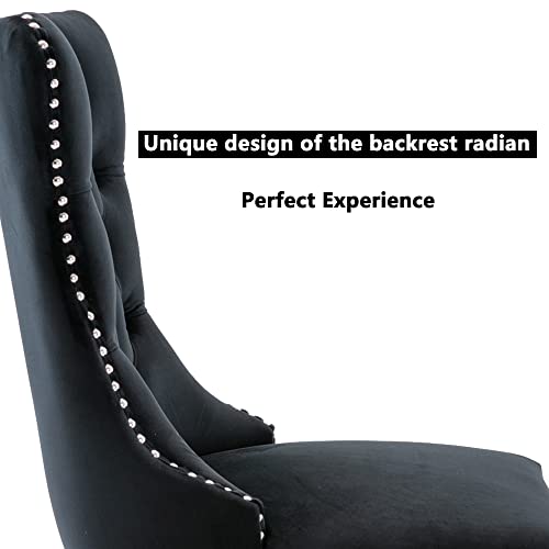 Virabit Tufted Chairs Set of 4, Black Velvet Upholstered Chairs with Nailhead Back and Ring Pull Trim for Kitchen/Bedroom/Dining Room - color: Black, size: set of 4