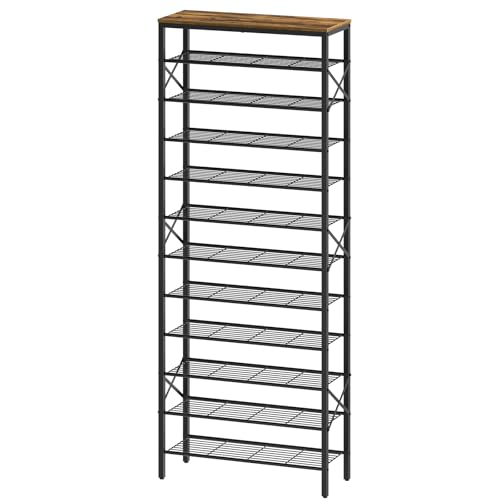 12 Tier Shoe Rack, Large Capacity Shoe Storage Organizer Holds 48 Pairs, Sturdy and Stable, for Entryway, Hallway, Closet, Dorm Room, Rustic Brown SS12BR - color: Rustic Brown + Black, size: 27.8" x 10.8" x 79.3"