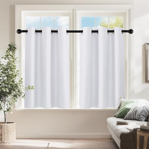 PONY DANCE Room Darkening Window Curtain Tiers, Kitchen/Bathroom/Kids Bedroom Decor Thermal Insulated Window Treatment Short Curtain, Pure White, 34W by 36L inches, 2 Panels - color: Pure White, size: 34"W x 36"L (Pack of 2)