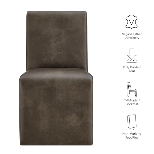 Modway Emory Faux Leather Dining Side Chair in Mushroom - Single Armless Slipper Chair - Padded Vegan Leather Accent for Dining Room, Kitchen - color: Mushroom