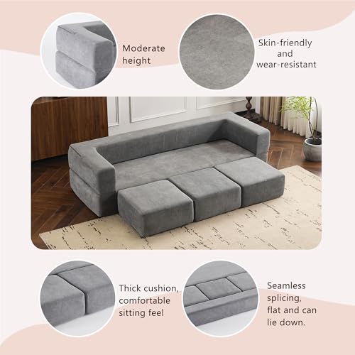 Detachable Combinable Reclinable Modular Sofa, Dual Purpose Lazy Sofa Bed for Small Apartments Rental Homes Living Room Bedroom (Grey) - color: Grey