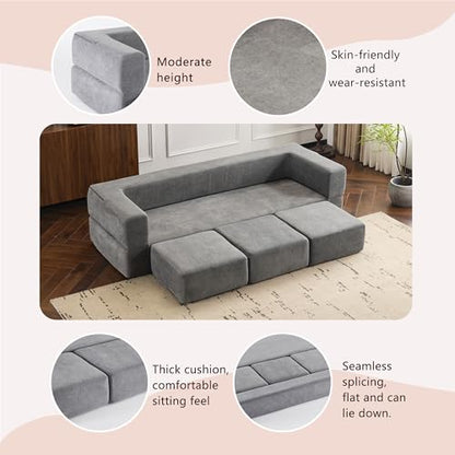 Detachable Combinable Reclinable Modular Sofa, Dual Purpose Lazy Sofa Bed for Small Apartments Rental Homes Living Room Bedroom (Grey) - color: Grey