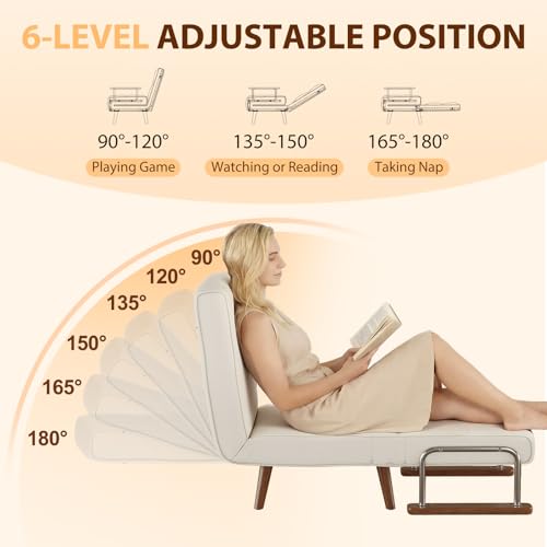 SUIYIMU Folding Chair Bed, 3-in-1 Convertible Sleeper Chair Bed, Futon Chair with 6-Level Adjustable Backrest for Guest Room Apartment Dorm, Cream Beige-Walnut - color: Walnut and Beige Color
