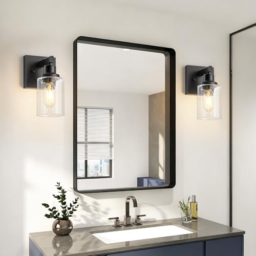 Set of 2 Wall Sconces for Bathroom, Black Bathroom Vanity Light,Modern Wall Sconces Indoor with Clear Glass,Farmhouse Wall Lamp for Bedroom Living Room Mirror Hallway - color: Black, size: 1-light(2pcs)