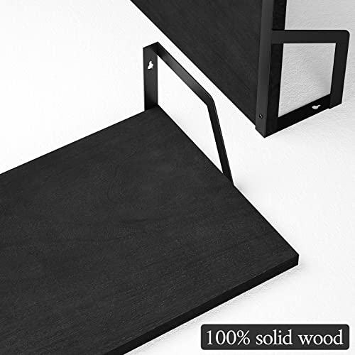 SRIWATANA Floating Shelves Wall Mounted Set of 2 Rustic Wood Shelves with Large Capacity(Black | Wide Sturdy Rustic Organizers; Large Capacity Spacious Hanging Boards to Display Books, Plants, Kitchen Spices - color: Black