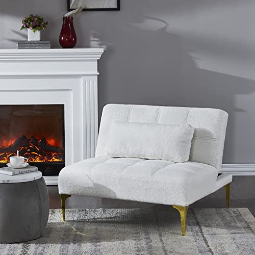 KEVINSPACE 35.5" Modular Sectional Sofa Couch, 1 Seater Cozy Portable Couches, Living Room, Single Chair, Modern Convertible Couch Teddy Fabric Sofa with Pillow, Gold Legs for Small Spaces 1PCS White - color: 1pcs White