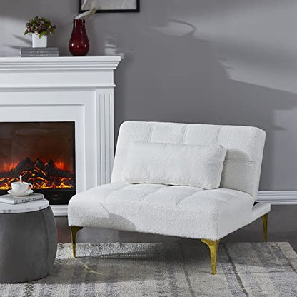 KEVINSPACE 35.5" Modular Sectional Sofa Couch, 1 Seater Cozy Portable Couches, Living Room, Single Chair, Modern Convertible Couch Teddy Fabric Sofa with Pillow, Gold Legs for Small Spaces 1PCS White - color: 1pcs White