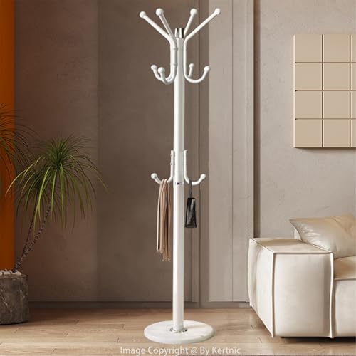 Kertnic Modern Coat Rack Freestanding with Natural Marble Base & Sturdy Metal Frame, 11 Hooks Hall Tree for Jackets, Hats, Bags, Entryway Organizer for Bedroom, Living Room, Closet (11 hooks-White) - color: 11 hooks-White