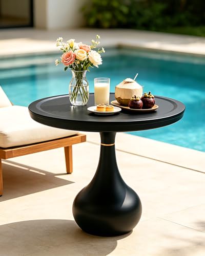 18IN x 21IN Round Side Table Modern Small Black Side Table, Matel Pedestal Accent Coffee End Table for Living Room Bedroom, Easy Assembly Indoor/Outdoor Circle Table - color: 18in-black Drop