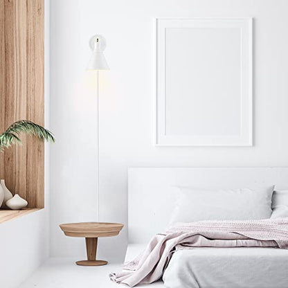 Globe Electric 65542 1-Light Plug-in or Hardwire Wall Sconce, Matte White, Brass Accent, Stepless Dimming Rotary Switch, Fabric Cord, Modern Lighting for Apartment or Renters, Home Decor