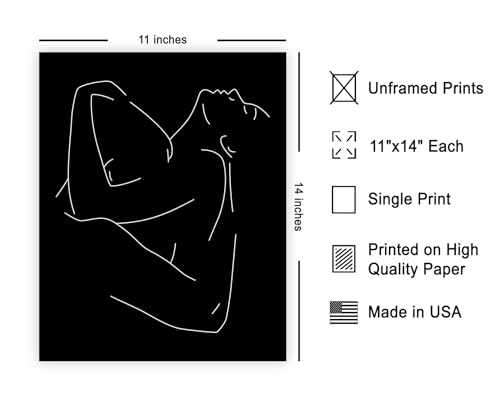 Poster Master Couple Poster - Hug Print - Valentine's Day Art - Love Design - Line Drawing - Black & White - Abstract & Minimal Decor - Romantic Bedroom or Living Room - 11x14 UNFRAMED Wall Decor - color: 스타일-03, size: 11"L x 14"W