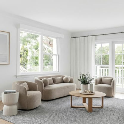 KINWELL 68" Boucle Upholstered Loveseat with 2 Swivel Barrel Chairs, Taupe | No Assembly Sherpa Living Room Furniture Sets, 2-Seater Couch Settee and Accent Chairs Armchairs for Small Spaces Apartment - color: Taupe, size: Loveseat + 2 Chairs