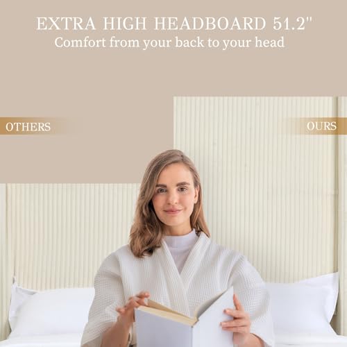 Queen Bed Frame with Lift Up Storage, 51.2" Tall Headboard and Upholstered Wingback Platform Bed Frame, Hydraulic Support, No Box Spring Needed, Beige Corduroy - size: Queen (U.S.Standard)