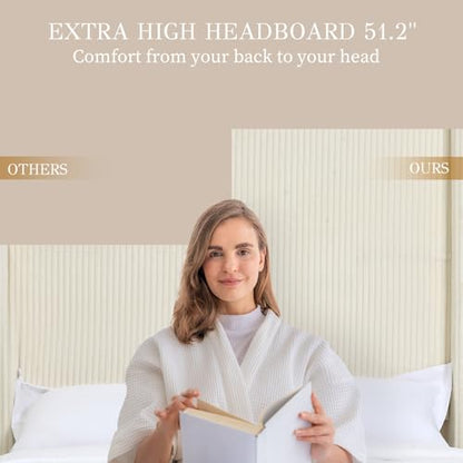 Queen Bed Frame with Lift Up Storage, 51.2" Tall Headboard and Upholstered Wingback Platform Bed Frame, Hydraulic Support, No Box Spring Needed, Beige Corduroy - size: Queen (U.S.Standard)
