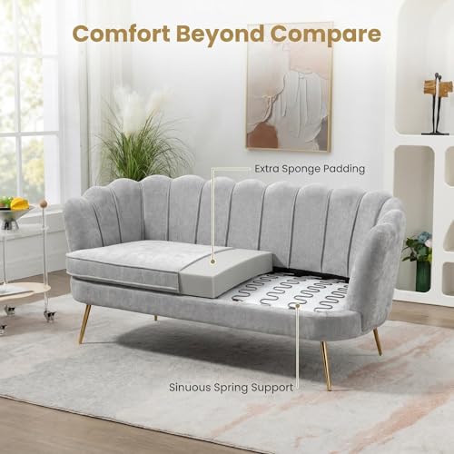 Modern Chenille Loveseat Couch, Futon Small Sofa with Gold Metal Legs | 2-Seater Upholstered Mini Sofa Couches for Small Space,Living Room Bedroom Office Dorm Studio Apartment Love Seat Couche - color: Grey