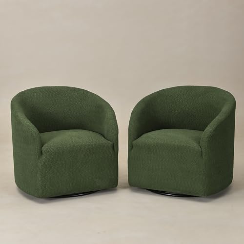 KINWELL 32" Wide Modern Boucle Swivel Barrel Chairs Set of 2, No Assembly Round Upholstered Swivel Accent Armchairs for Living Room, Bedroom (Green) - color: Green, style: Set of 2
