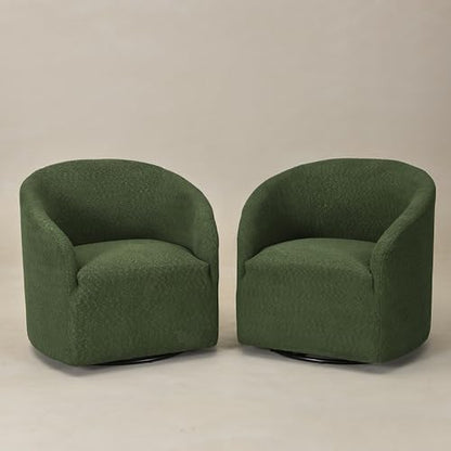 KINWELL 32" Wide Modern Boucle Swivel Barrel Chairs Set of 2, No Assembly Round Upholstered Swivel Accent Armchairs for Living Room, Bedroom (Green) - color: Green, style: Set of 2