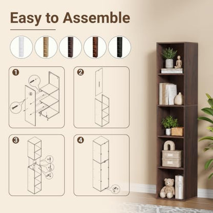 5 Cube Walnut Book Shelf, Tall Bookcase for Home Office Bedroom Living Room - color: Walnut, size: 5 Cube