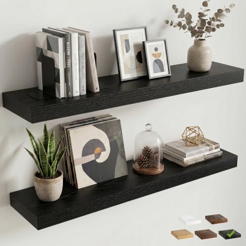 8 inch Deep Floating Shelves for Wall, 36" Wide, Black Finish, 2-Pack | Engineered Wood Wall Shelves with Invisible Brackets for Living Room, Bedroom, Bathroom, Office & Kitchen Storage - color: Black Finish, size: 36"W x 8"D, 2p