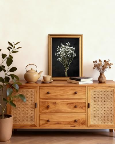 VIYYIEA Vintage Gold Framed Wall Art, Retro Dark Dried Wildflower Canvas, Aesthetic Classic Botanical Baby Breath Bouquet art, Victorian Wall Decor for Gallery Living Room Bathroom, 12x16inch - color: Gypsophila, size: 16"L x 12"W