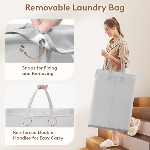 Lifewit 150L Rolling Laundry Basket with Steel Frame, Removable Bag, Silver Gray - color: Silver Gray, size: 150L