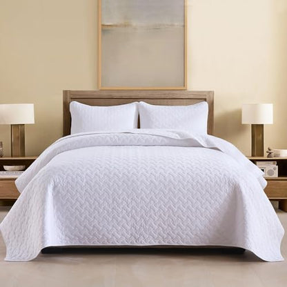Wistown Cotton King Bedspread Quilt Bedding Sets, White | 3 Pieces Reversible Lightweight Soft Coverlets Comforters, All Seasons, Weave Stitching Pattern - color: White Weave Pattern, size: King (98 by108inch)