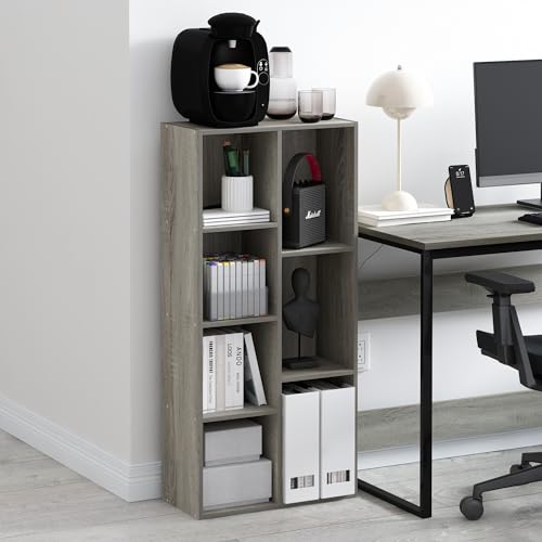 Furinno LUDER Book Shelf, 7-Cube Bookshelf, Bookcase with Open Shelves, 9.4 x 19.5 x 41.7, Easy Assembly, for Living Room, Bedroom, Home Office, French Oak - color: French Oak, size: 7-Cube