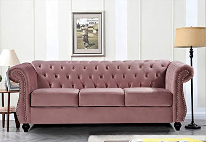 GDFStudio 82.6" Velvet Sofa Set, Modern Living Room Couch Set, Upholstered Sofa Loveseat Chair Set, Chesterfield with Button Tufted Back Rolled Arms Wood Tapered Feet for Apartment Living Room, Rose - color: Rose, size: 3+2+1 Seat