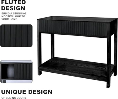 Fluted Console Table, Long Console Tables for Entryway 48" Vanity Desk, Black Boho Entry Table Narrow Modern Hallway Table Modern Sofa Table for Living Room - color: Black-4 Legs