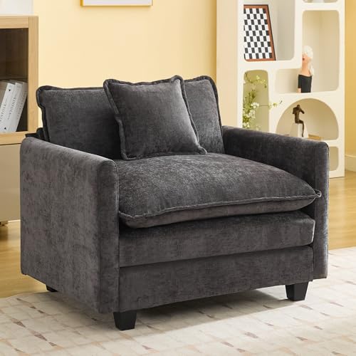 WUTUTUEE 41'' Modern Chenille Oversized Chair, Upholstered Accent Living Room Chair with Extra Thicked Deep Seat, Single Lounge Chair for Bedroom, Small Apartment, Dark Grey - color: Dark Grey, size: 41'' Single Seat