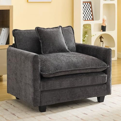 WUTUTUEE 41'' Modern Chenille Oversized Chair, Upholstered Accent Living Room Chair with Extra Thicked Deep Seat, Single Lounge Chair for Bedroom, Small Apartment, Dark Grey - color: Dark Grey, size: 41'' Single Seat