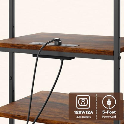 X-cosrack AV Media Stand with Power Strips,4-Tier Stereo Cabinet Audio Rack,Game Console Shelf with Adjustable Shelves,Small Entertainment Center with Larger Tabletop for PS5 Xbox TV Box DVD Players - style: Large and Outlet