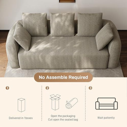 Curved Modern Couch Sofa,Boneless Couch,Modern 3 Seater Cloud Couch,Deep Seat - color: Light Brown, size: 101''