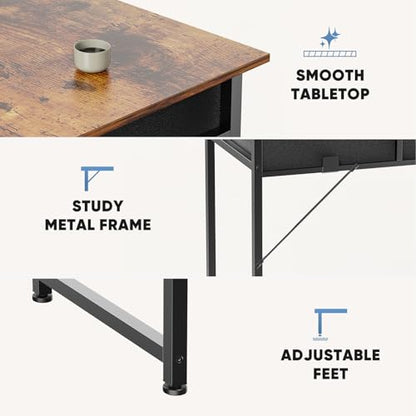 DUMOS 32-Inch Small Computer Desk with Drawers and Hook, Brown | Home Office Desk for Bedroom, Gaming Writing Study Desk with Adjustable Feet - color: Brown, size: 32-In