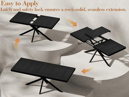 Extendable Dining Room Table for 4 6 8,55"-70" Kitchen Table Leaf,Black | Expandable Rectangle Dining Table,Wood Dining Table w/ Hidden Leaf & Storage, Space Saving, Kitchen Dining Living Room,Modern - color: Fba-removable Leaf 55"-71" Natural Black