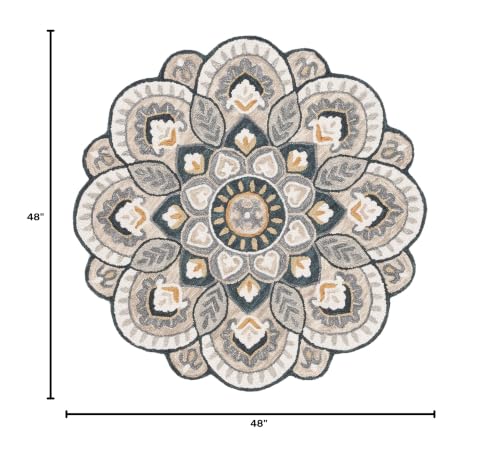 SAFAVIEH Novelty Collection Area Rug - 4' Round, Beige & Navy, Handmade Wool, Flower Design, Ideal for High Traffic Areas in Living Room, Bedroom, Dining (NOV604B-4R) - color: Beige/Navy, size: 4' (Round)
