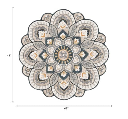 SAFAVIEH Novelty Collection Area Rug - 4' Round, Beige & Navy, Handmade Wool, Flower Design, Ideal for High Traffic Areas in Living Room, Bedroom, Dining (NOV604B-4R) - color: Beige/Navy, size: 4' (Round)